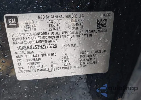 2017 GMC Acadia Slt-2 from USA, damaged, VIN 1GKKNNLS2HZ276728